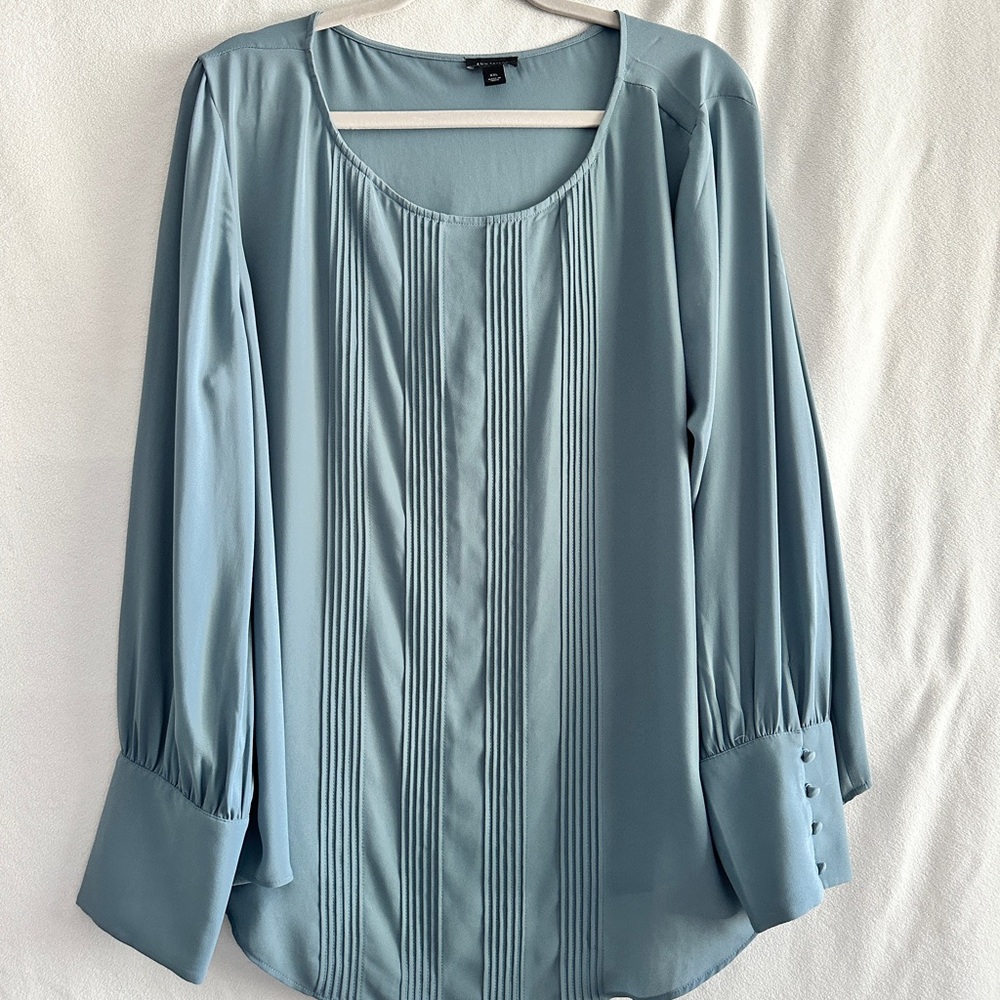 Ann Taylor Light Blue Pleated Blouse